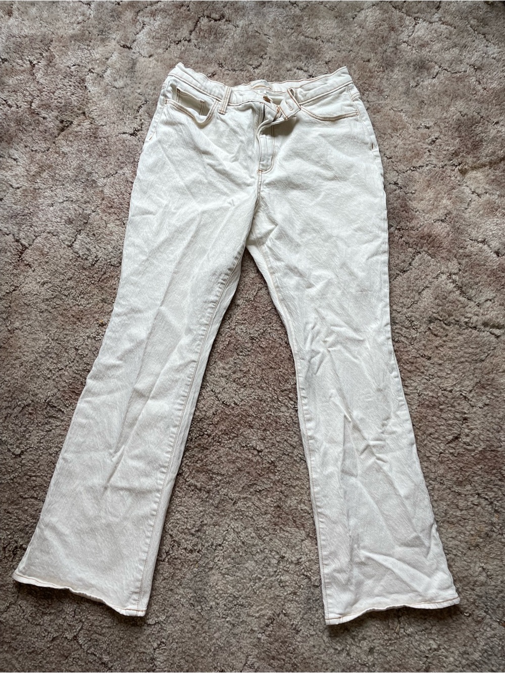 Universal Thread Off-White Jeans with Brown Contrast Stitching